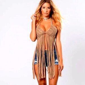 💋BOGO CHIC💋 Vintage 70s Macrame Fringe Open Back Halter Top